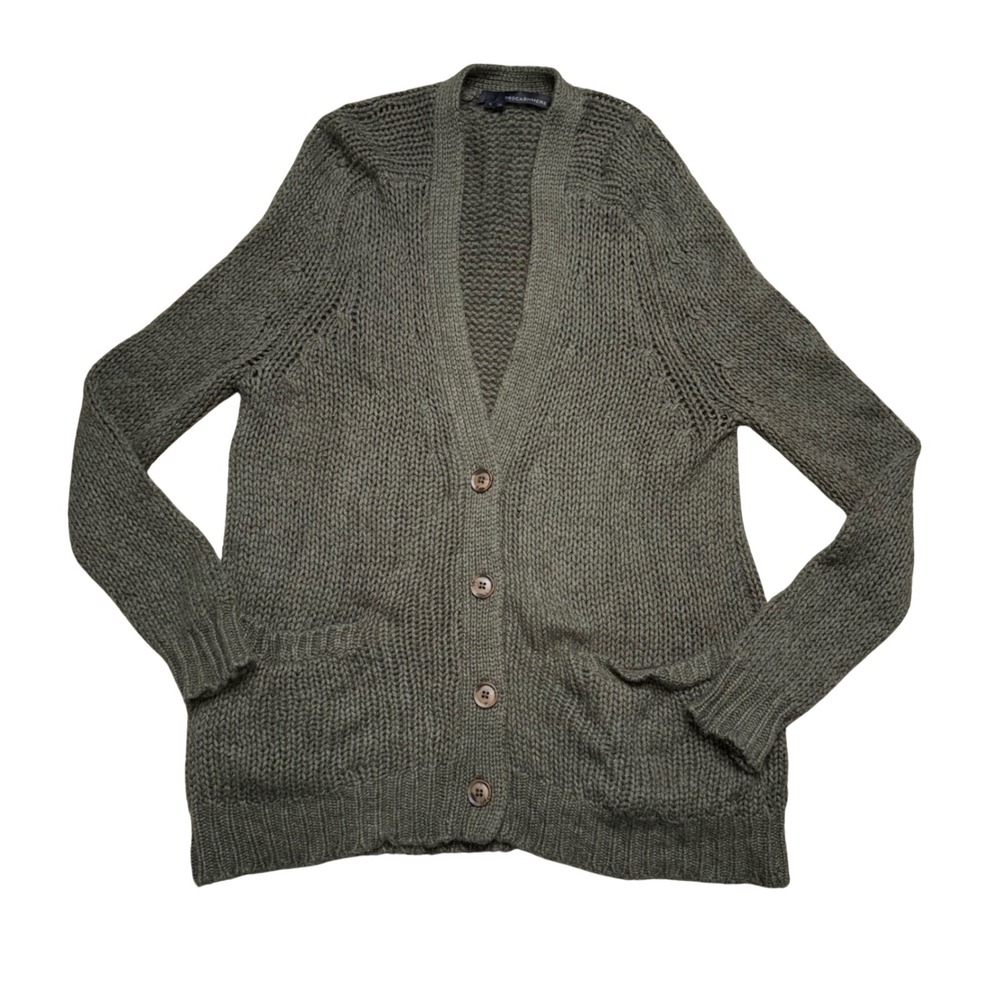 360Cashmere Cardigan Women Small Green Excellent 100% Cashmere Chunky Knit VNeck